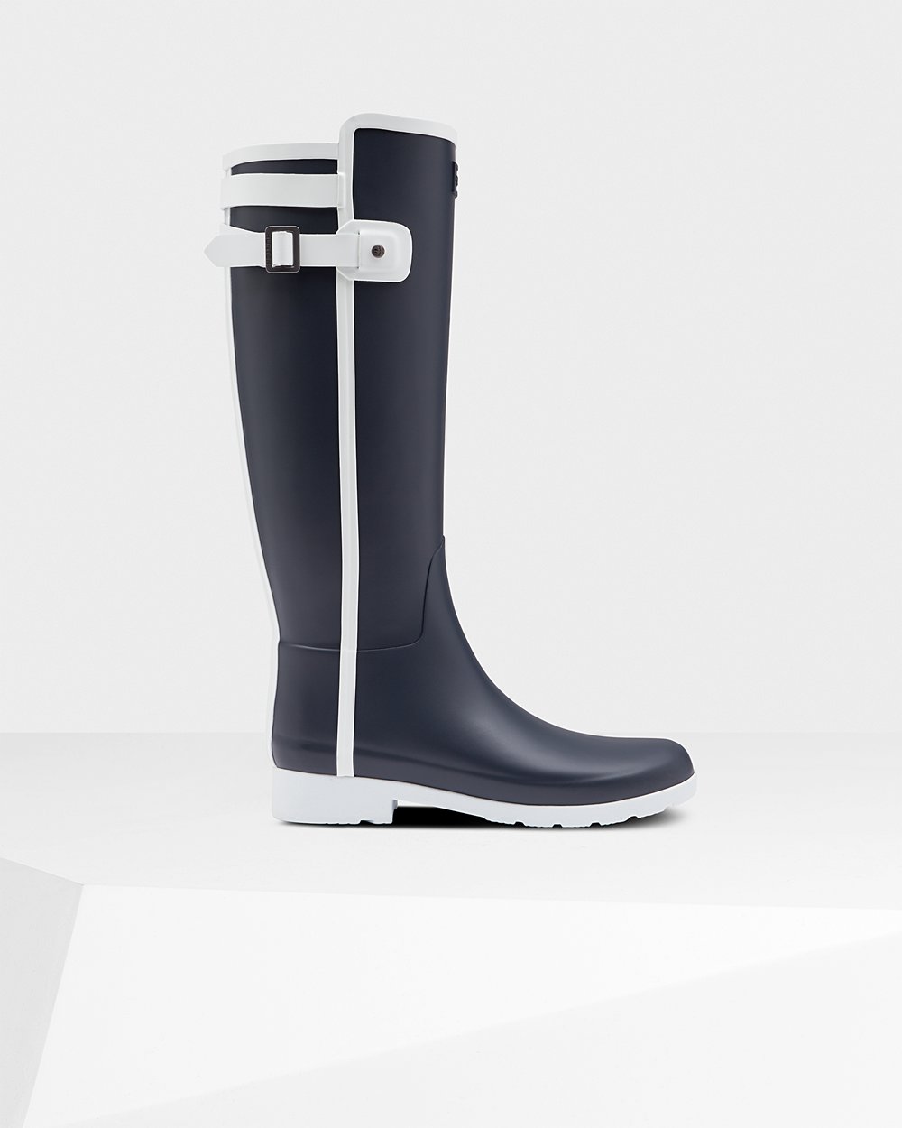 Women Hunter Refined Slim Fit Contrast | Tall Rain Boots Navy/White | NZ-97104-JTZN